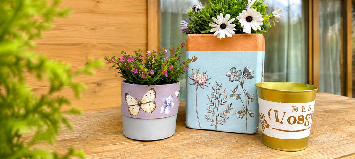 Pflanzentopf DIY mit Kreidefarbe & Transferfolien